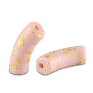 Acryl Tube Matt Light Pink - Gold | 34 x11 mm | 5 st