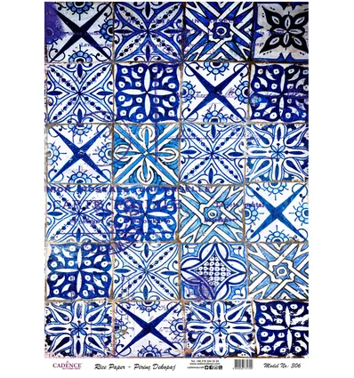 Cadence Rijst Decoupage Papier 306 30x42 cm Blauw Mozaiek