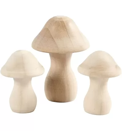 Houten Paddestoelen 4,5-6,5 cm 3 stuks