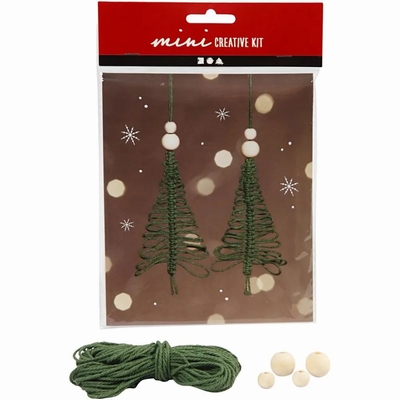 Mini Creative kit, Macramé kerstboom, H: 11 cm, | 3 stuks