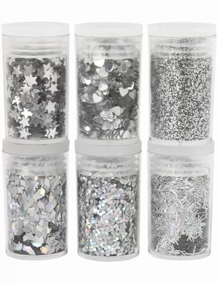 Glitter en Pailletten Set Zilver 6x5 gr
