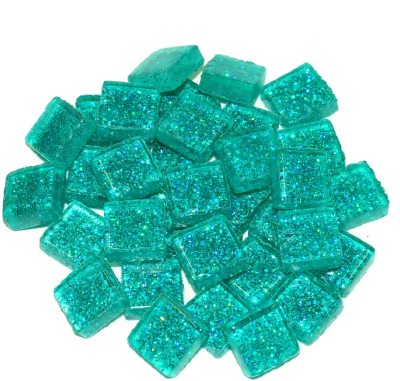 Soft Glas Vierkant Glitter Turquoise 65 gr