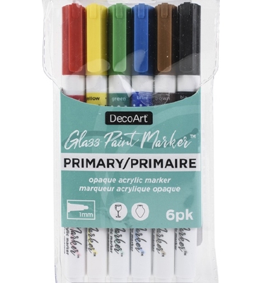 DecoArt Glass Markers Opaque Primary 6pcs x 2mm,