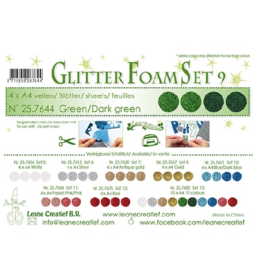 Glitter Foam set 9, 4 vellen A4 2 groen & 2 donker groen