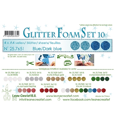 Glitter Foam set 10, 4 vellen A4 2 blauw & 2 donker blauw