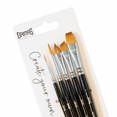 Grimas | Face Paint Brush Set 5 penselen (Rond 2x | Flora | Angle | Plat)