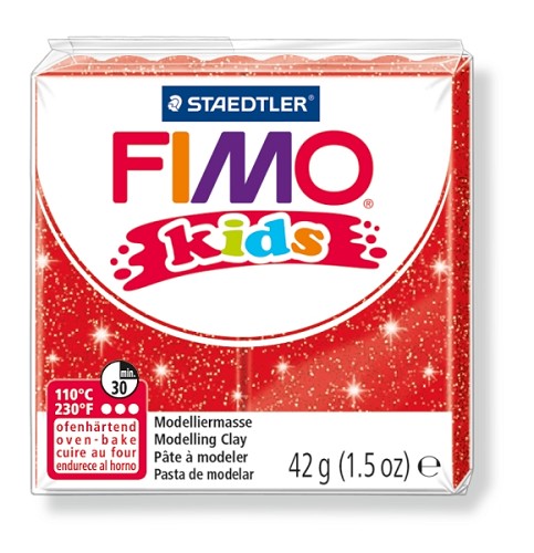 Fimo kids boetseerklei 42 g glitter rood