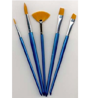 Artist Brush Set, 1x fan, 2x round, 1x angular, 1x flat, 5 pcs