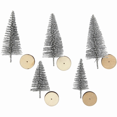 Kerstbomen, h: 40+60 mm | Zilver | 5 stuks