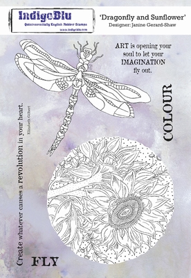 IndigoBlu stempel A5 | Dragonfly and Sunflower