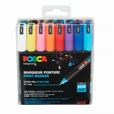 Posca Set 1MR | 16 stuks | Assortiment standaardkleuren