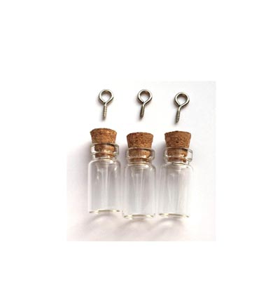 Mini Fles glas met kurk + schroefoogje|  11x12mm | 3 stuks