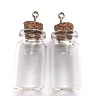 Mini Fles glas met kruk + schroefoogje | 22 x 40 mm | 2 stuk