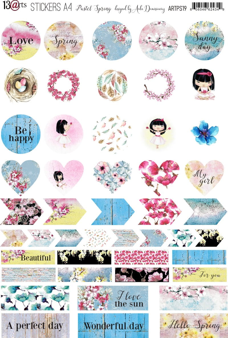 13@rts Pastel Spring A4 Colorful set of Stickers Pastel Spri