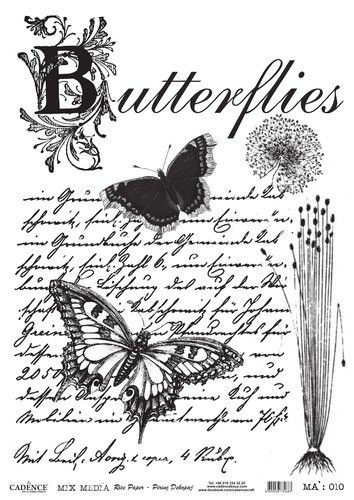 Cadence rijstpapier butterflies - tekst - zwart Model No: 01