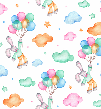 Vegan leer | white | bunnies and balloons