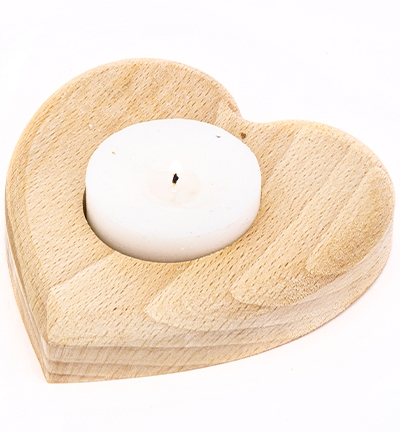 Waxinelichthouder hartvorm | Beukenhout | L: 9 x B: 8,8 x H: 1,6 cm