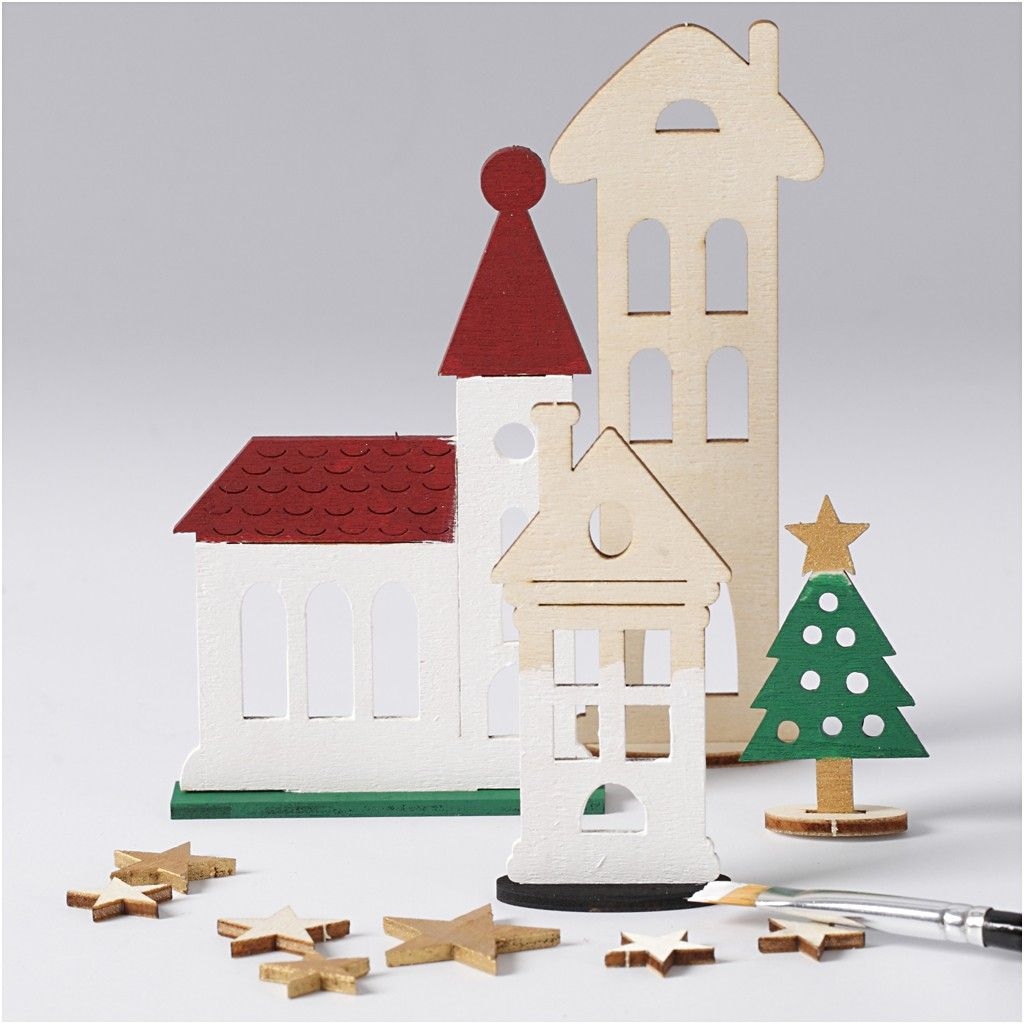 DIY Houten figuren, kerstdorp, l: 20 cm, b: 17,5 cm,
