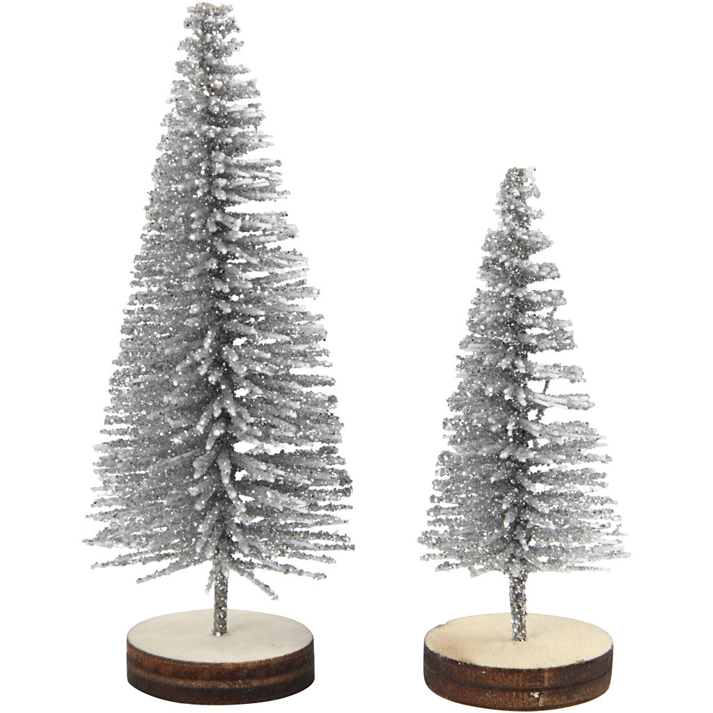 Kerstbomen, h: 40+60 mm | Zilver | 5 stuks