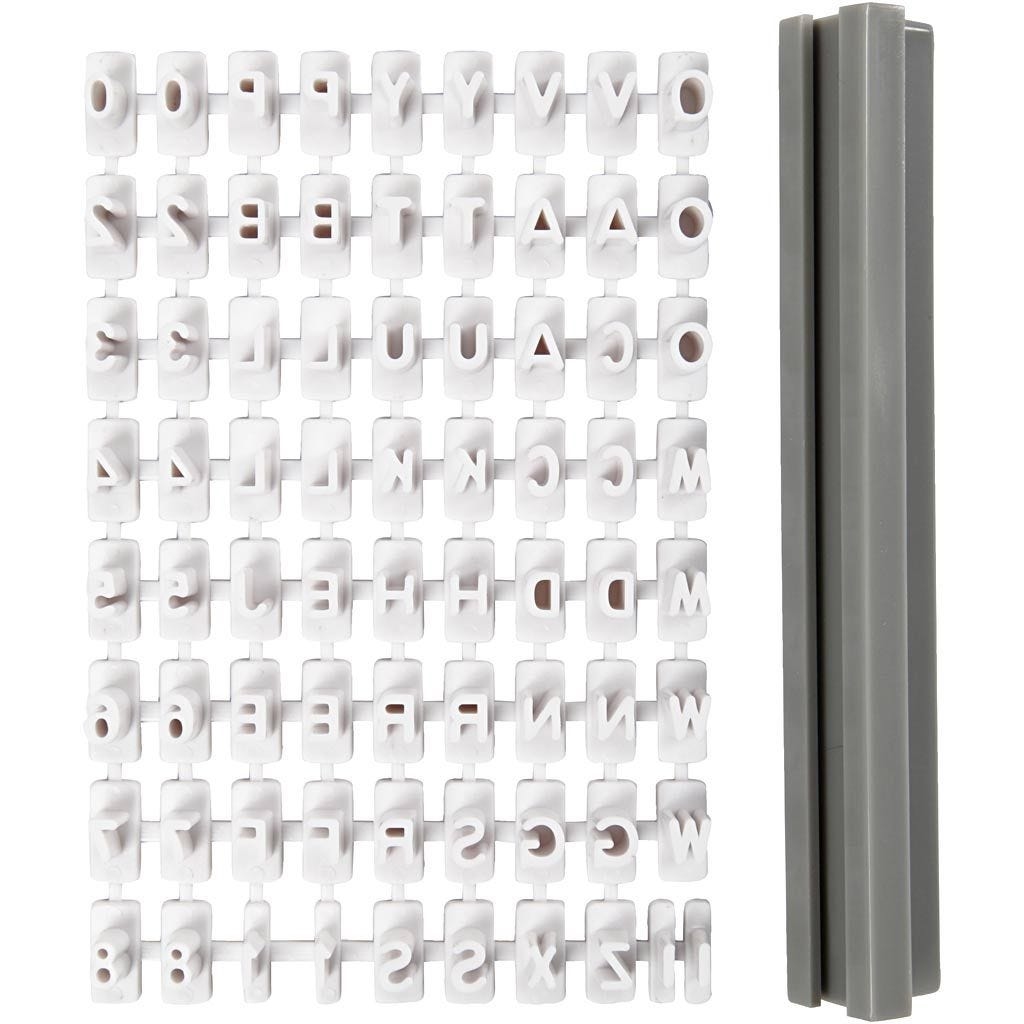 Stempelset van rubber, letters, cijfers, H: 6 mm