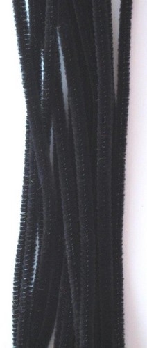 Chenille draad, 6 mm, Zwart - 50 stuks in zakje