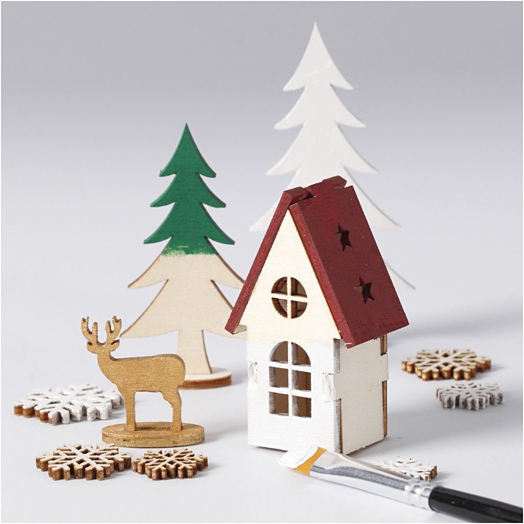 DIY Houten figuren, huis, bomen, hert, 3mm dik