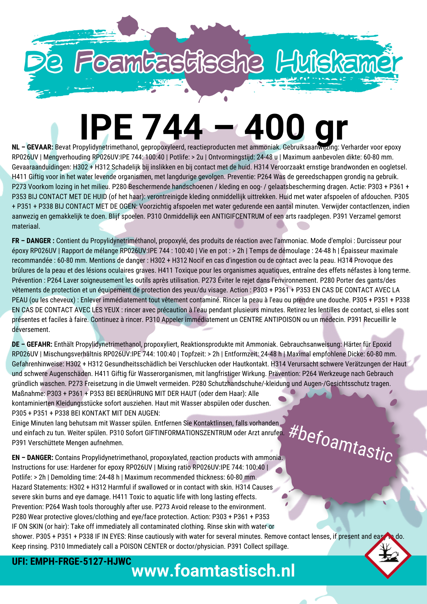 Epoxy RP026UV+ IPE744 max 8 cm - 1.4kg (1/0.4)