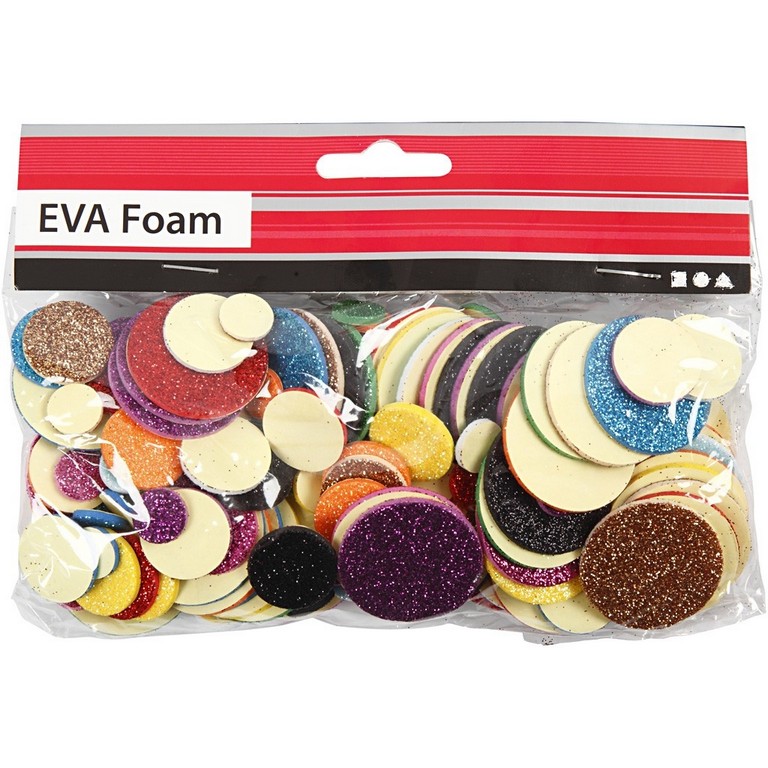 EVA foam Cirkels | assorti kleuren Glitter | zelfklevend