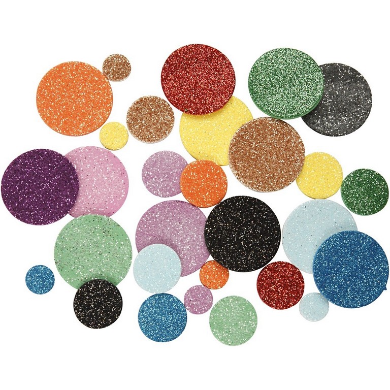 EVA foam Cirkels | assorti kleuren Glitter | zelfklevend
