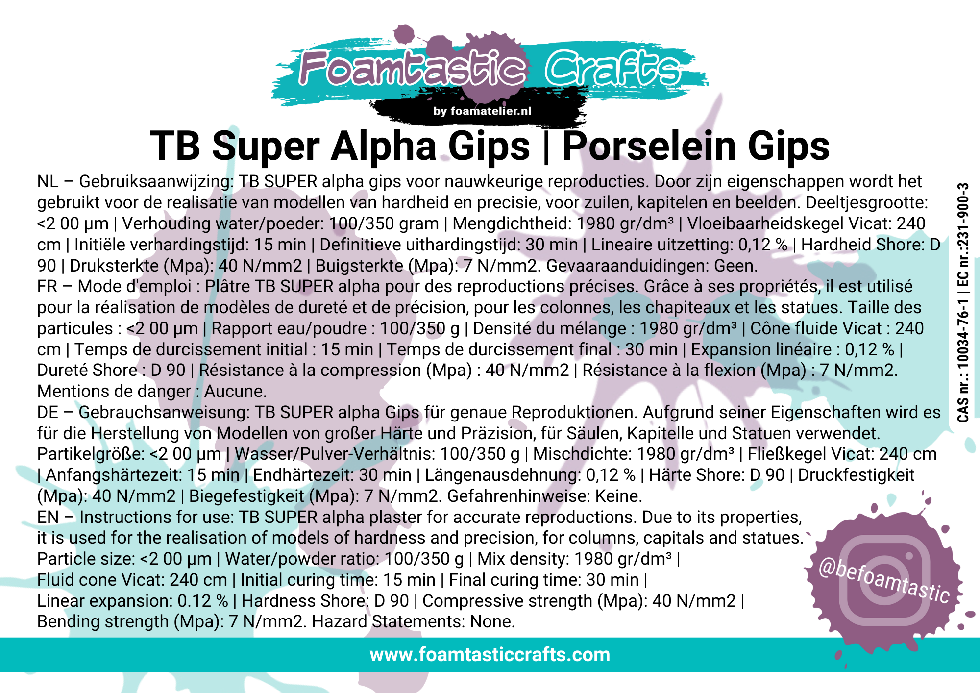 Foamtastic | TB Super Porselein Gips 1 KG | Befoamtastic