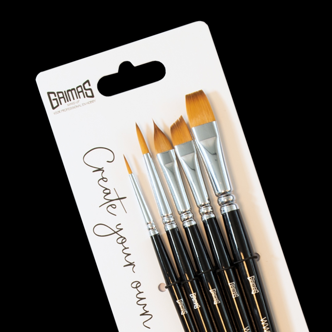 Grimas | Face Paint Brush Set 5 penselen (Rond 2x | Flora | Angle | Plat)