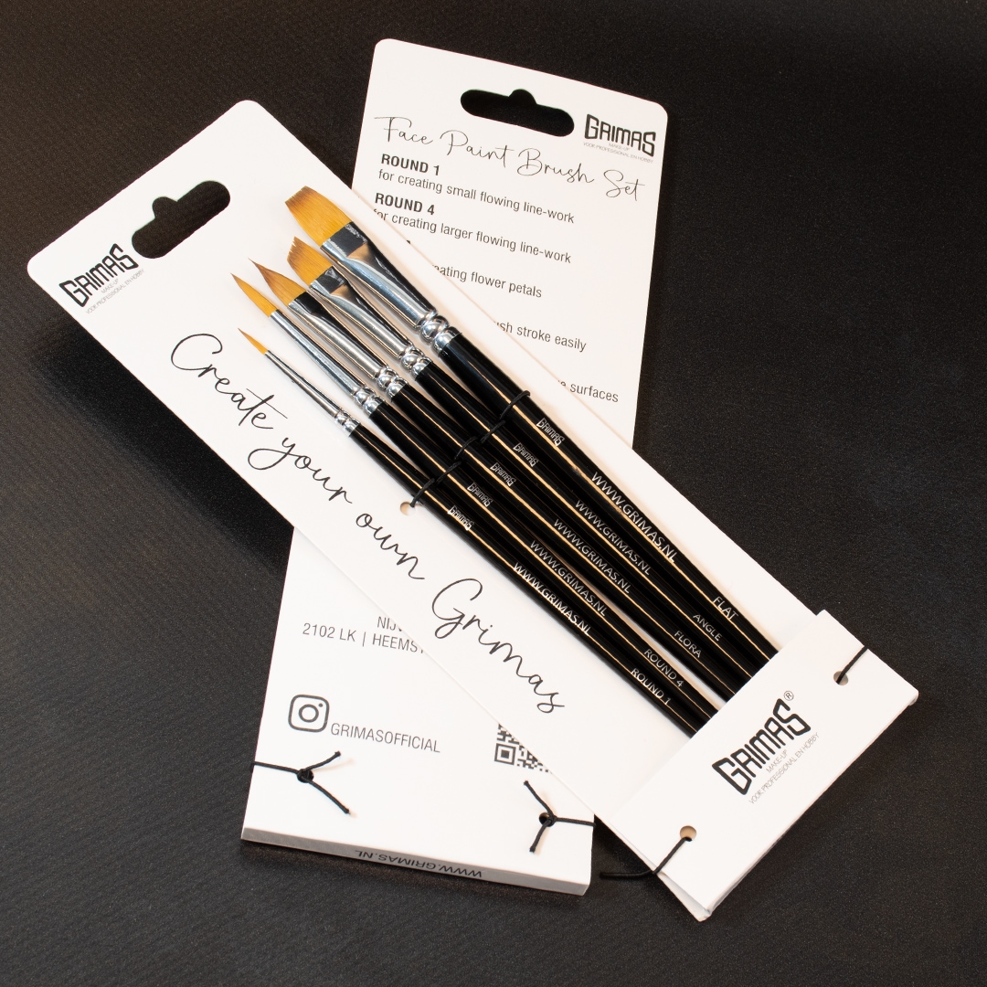 Grimas | Face Paint Brush Set 5 penselen (Rond 2x | Flora | Angle | Plat)