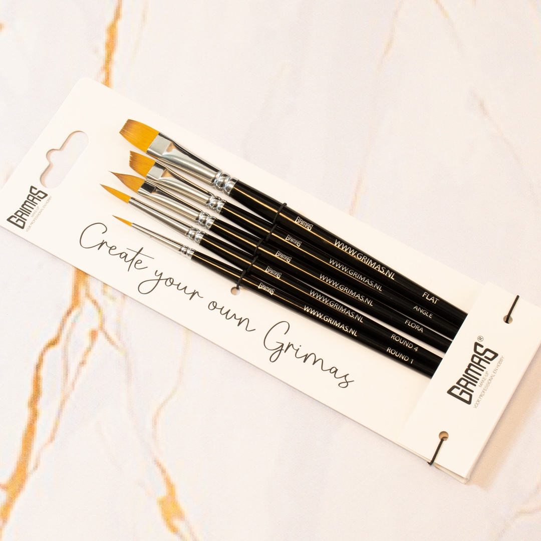 Grimas | Face Paint Brush Set 5 penselen (Rond 2x | Flora | Angle | Plat)