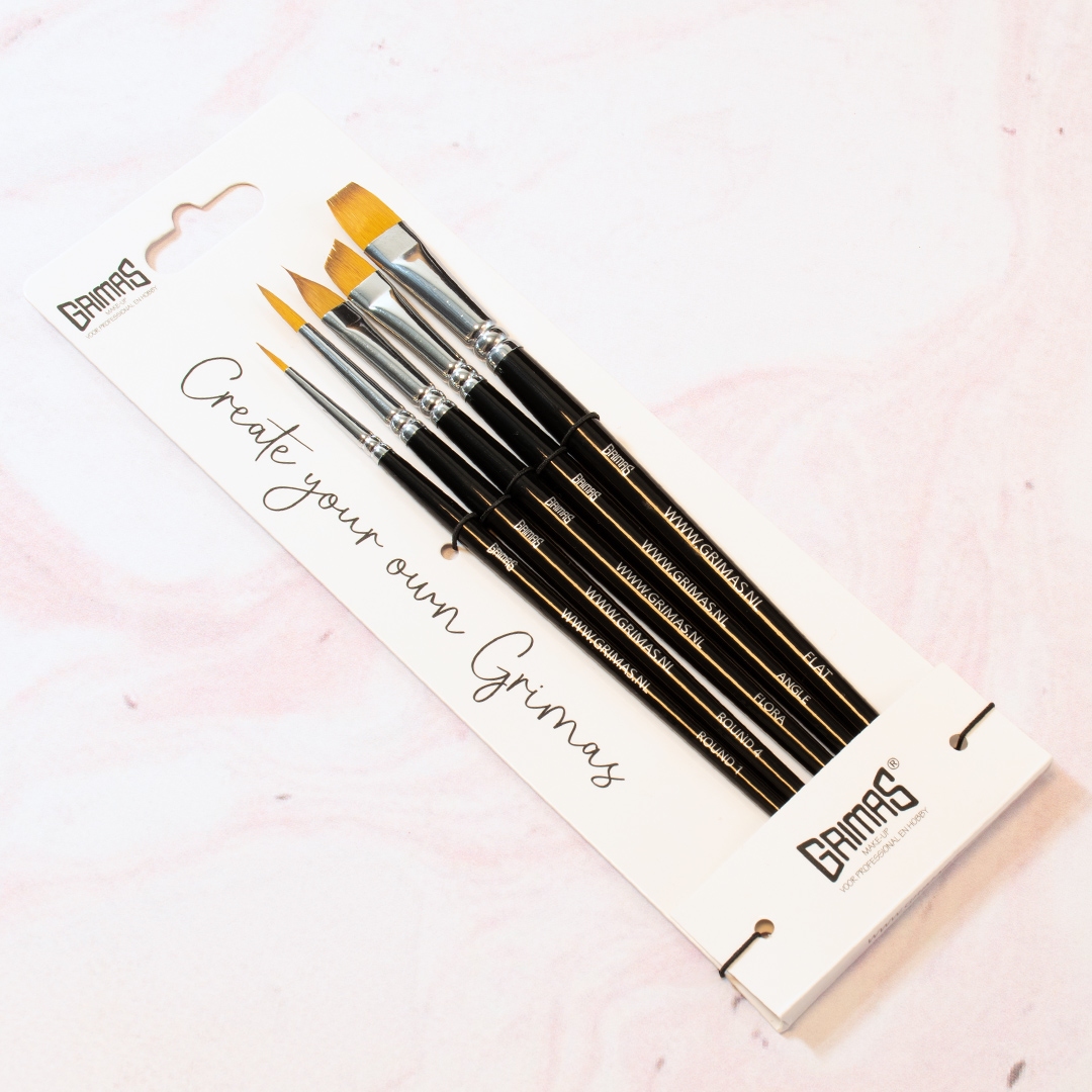 Grimas | Face Paint Brush Set 5 penselen (Rond 2x | Flora | Angle | Plat)
