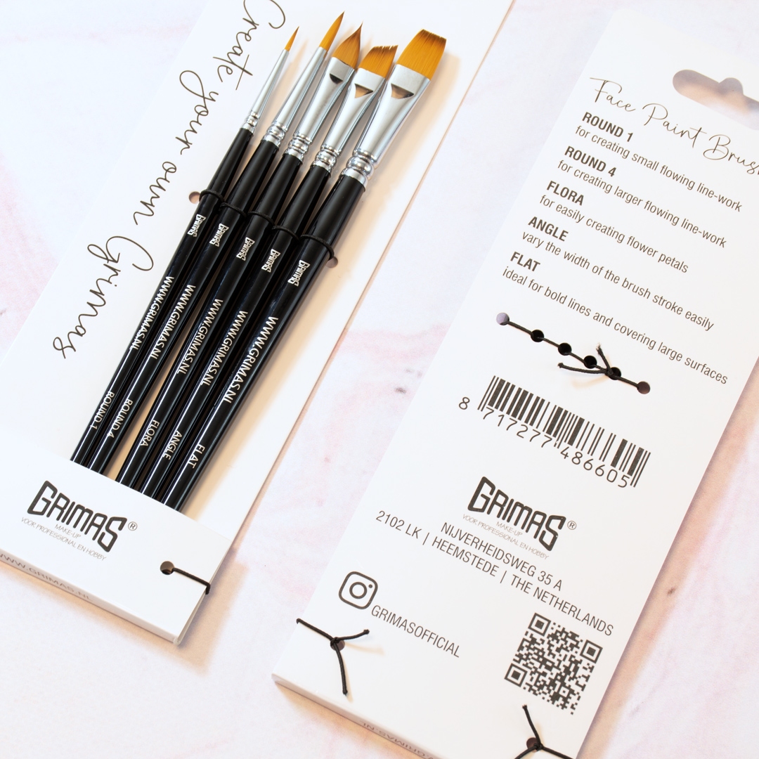 Grimas | Face Paint Brush Set 5 penselen (Rond 2x | Flora | Angle | Plat)