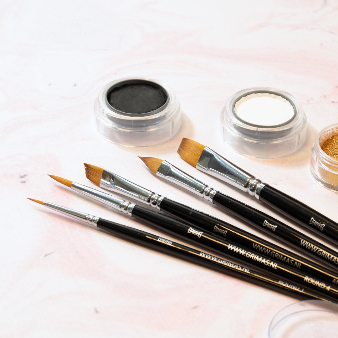 Grimas | Face Paint Brush Set 5 penselen (Rond 2x | Flora | Angle | Plat)