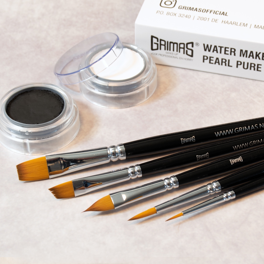Grimas | Face Paint Brush Set 5 penselen (Rond 2x | Flora | Angle | Plat)