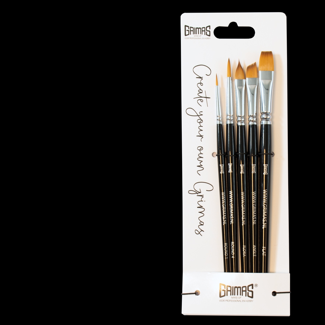 Grimas | Face Paint Brush Set 5 penselen (Rond 2x | Flora | Angle | Plat)