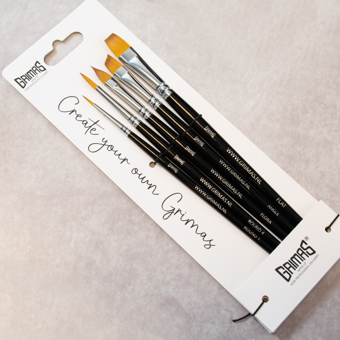 Grimas | Face Paint Brush Set 5 penselen (Rond 2x | Flora | Angle | Plat)