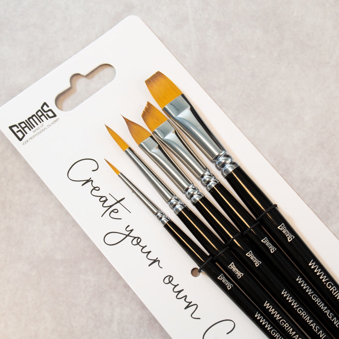Grimas | Face Paint Brush Set 5 penselen (Rond 2x | Flora | Angle | Plat)