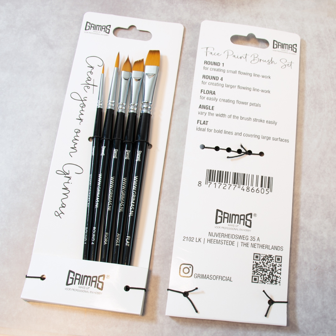 Grimas | Face Paint Brush Set 5 penselen (Rond 2x | Flora | Angle | Plat)