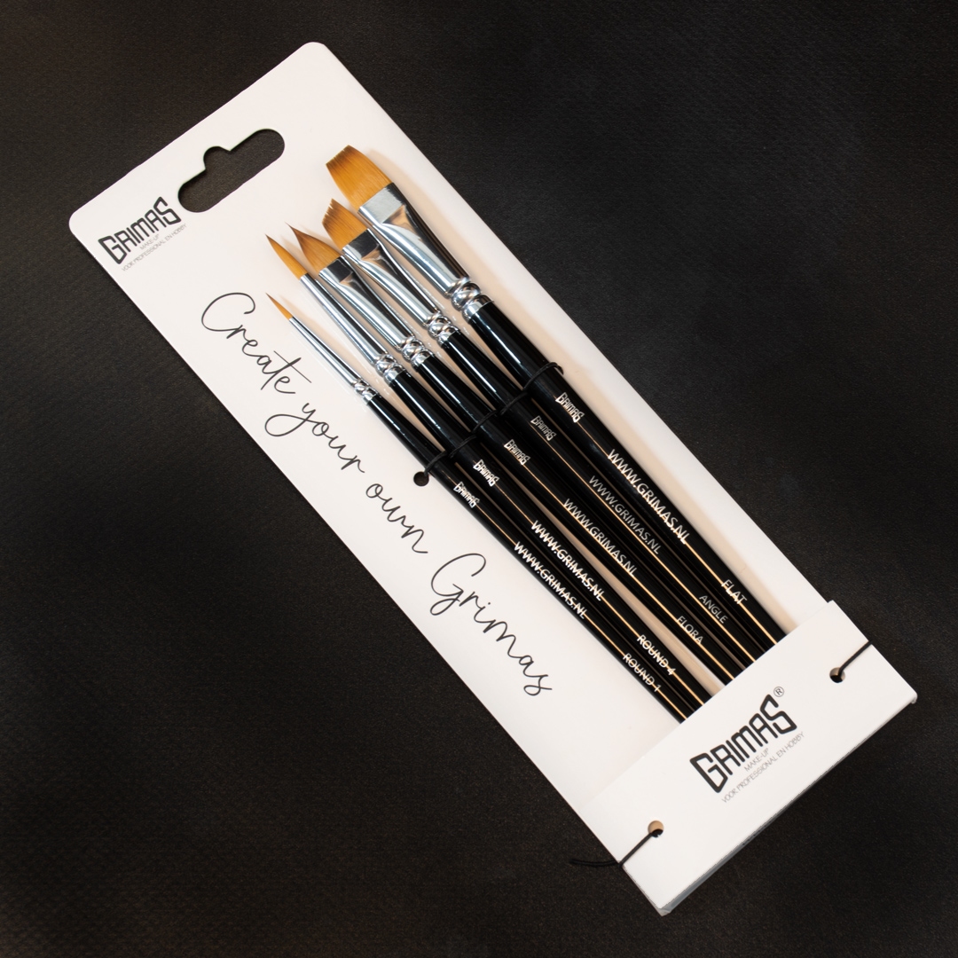 Grimas | Face Paint Brush Set 5 penselen (Rond 2x | Flora | Angle | Plat)