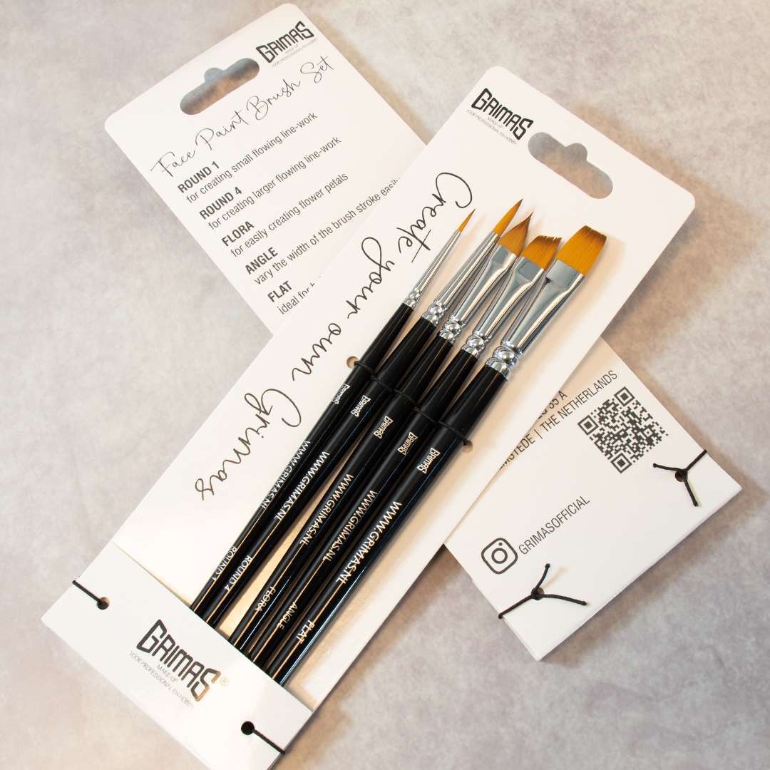 Grimas | Face Paint Brush Set 5 penselen (Rond 2x | Flora | Angle | Plat)
