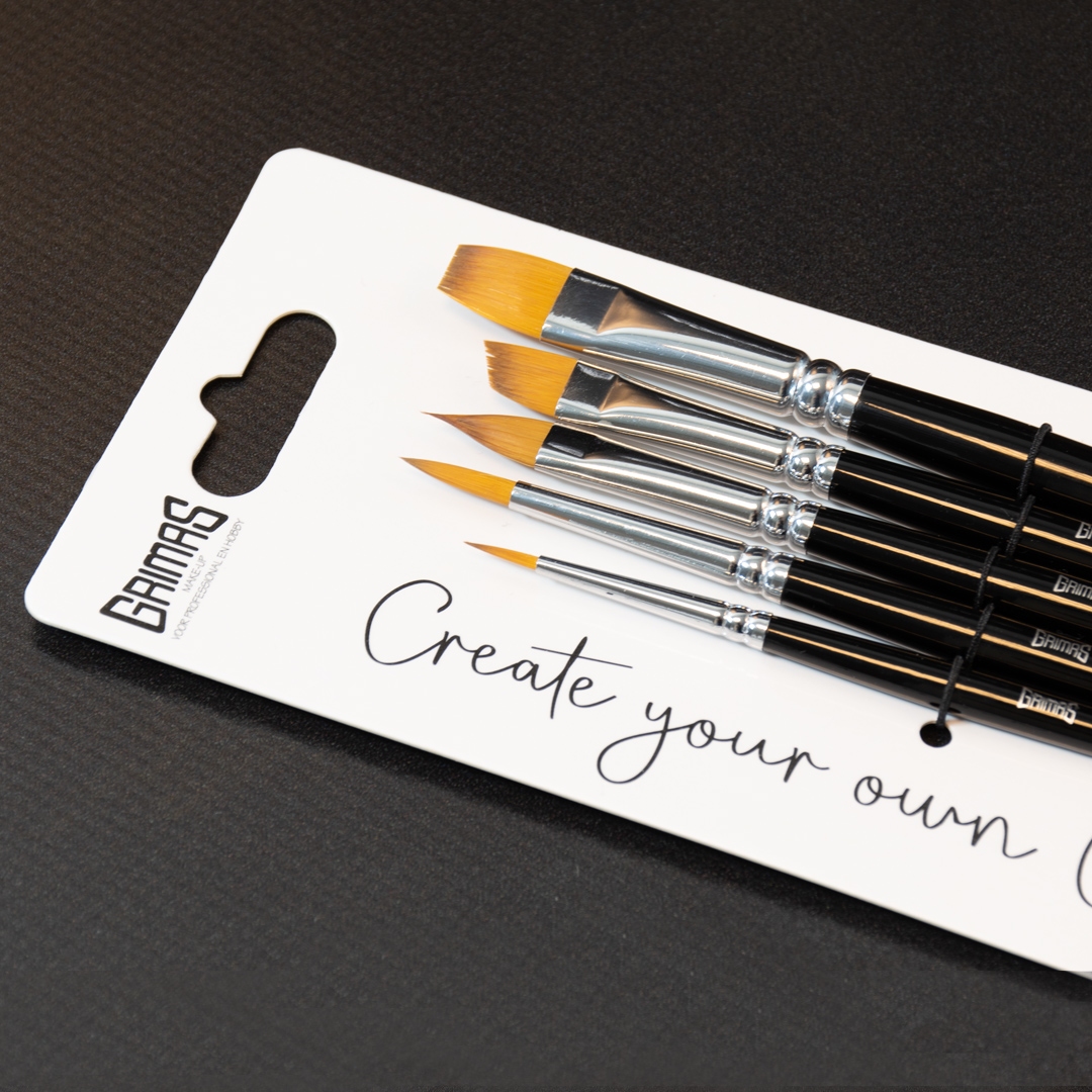 Grimas | Face Paint Brush Set 5 penselen (Rond 2x | Flora | Angle | Plat)