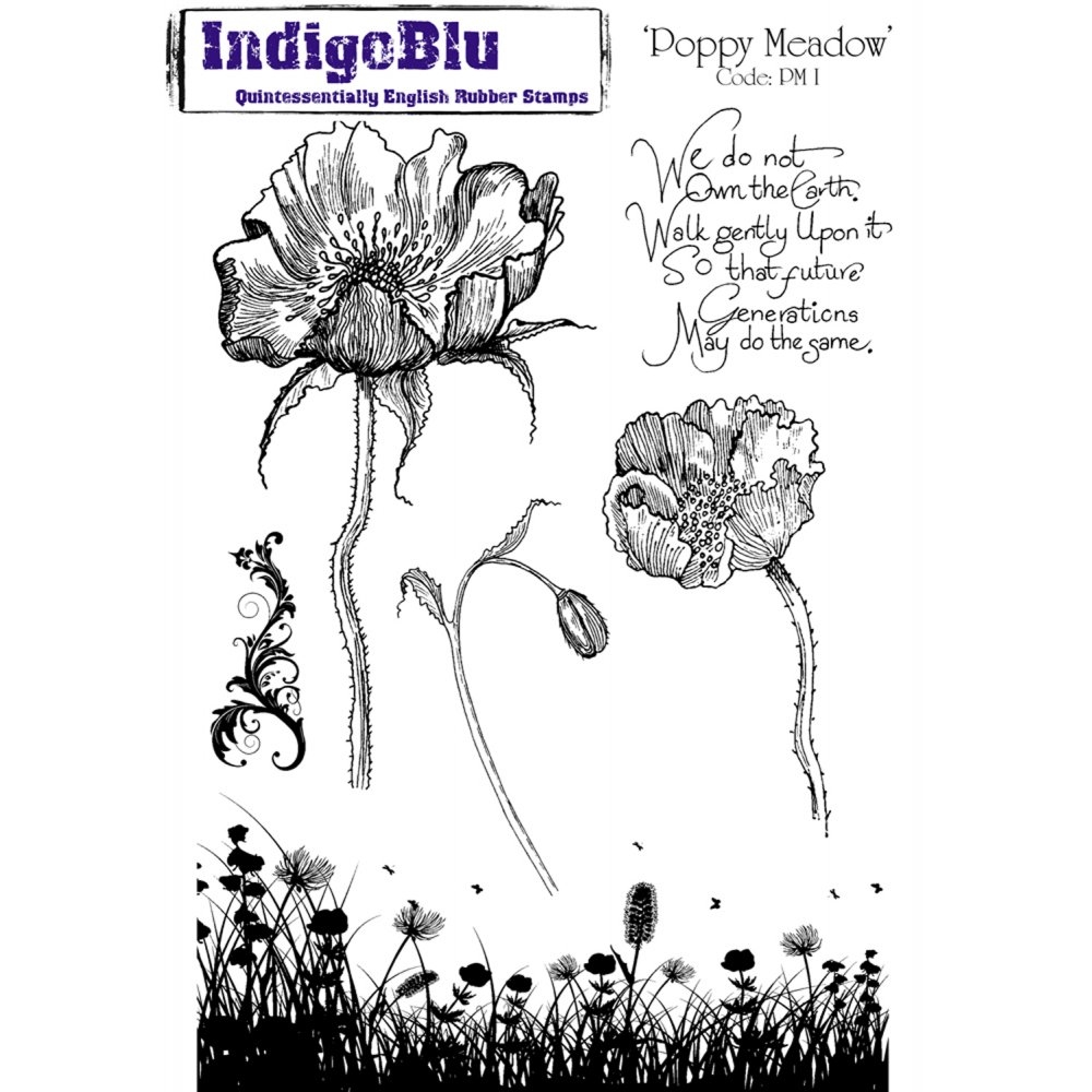 IndigoBlu stempel Poppy Meadow Mounted A5 Rubber Stamp