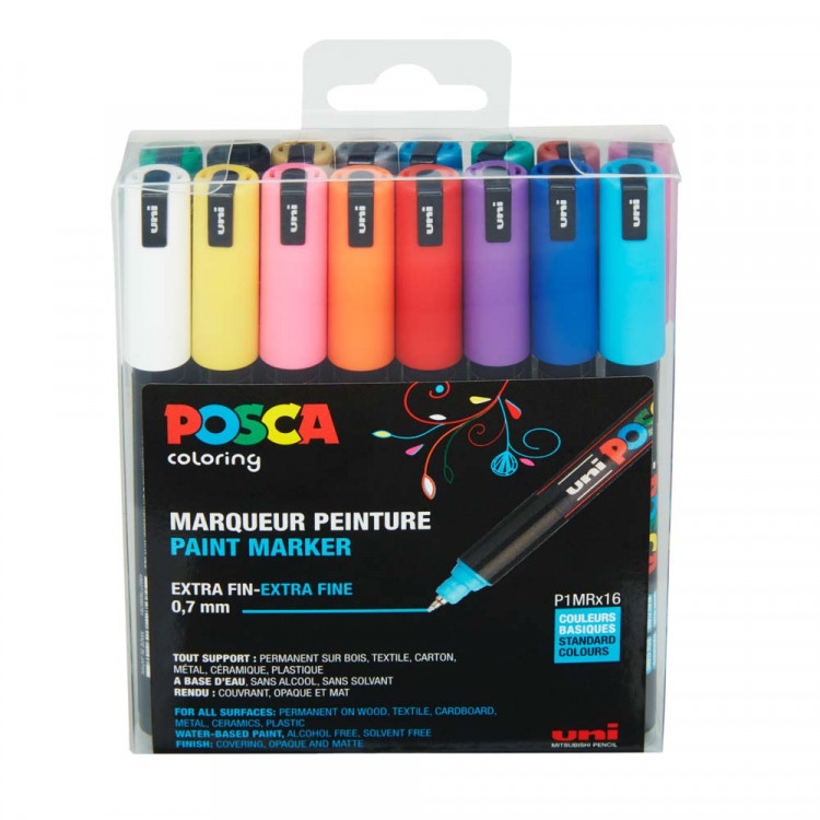Posca Set 1MR | 16 stuks | Assortiment standaardkleuren