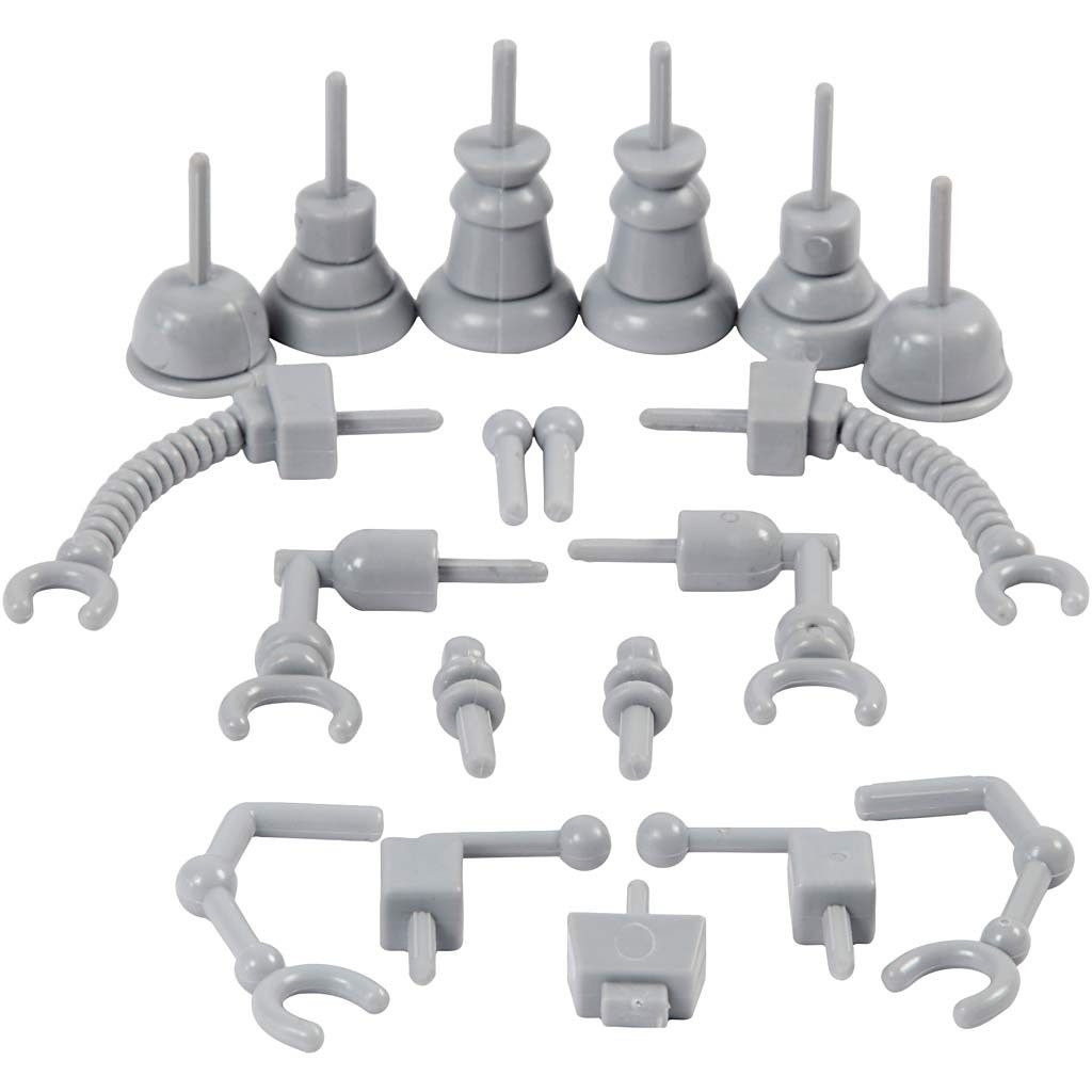 Robot onderdelen, afm 0,5-6 cm, grijs, 19assorti