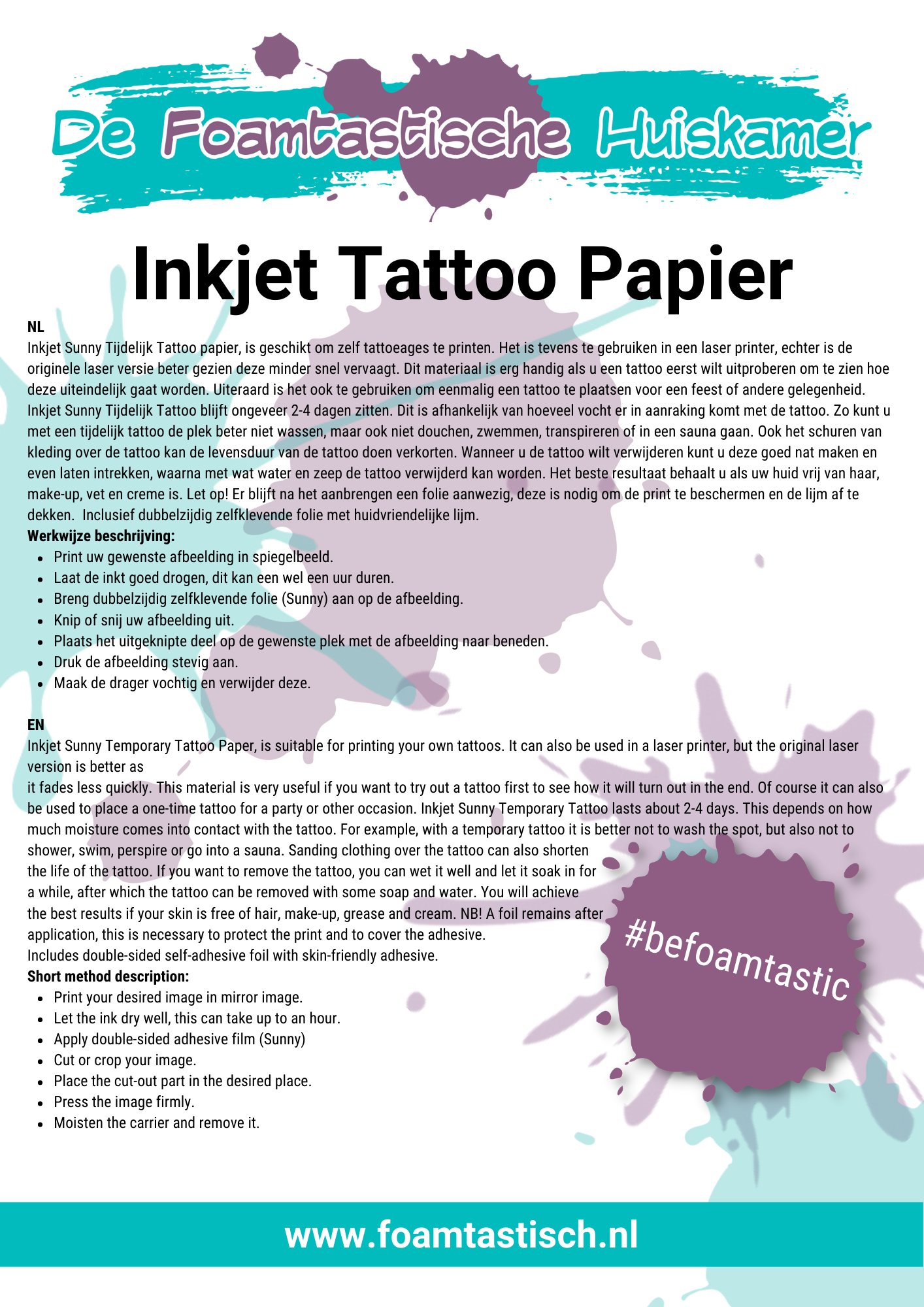 Tattoo Paper A4 for laserprinter (incl foil)