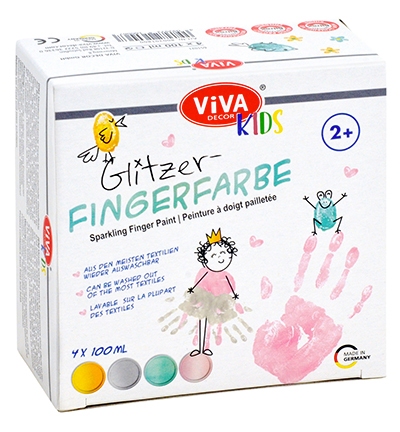 Viva Kids Vingerverf Glitter Set – 4x 100 ml