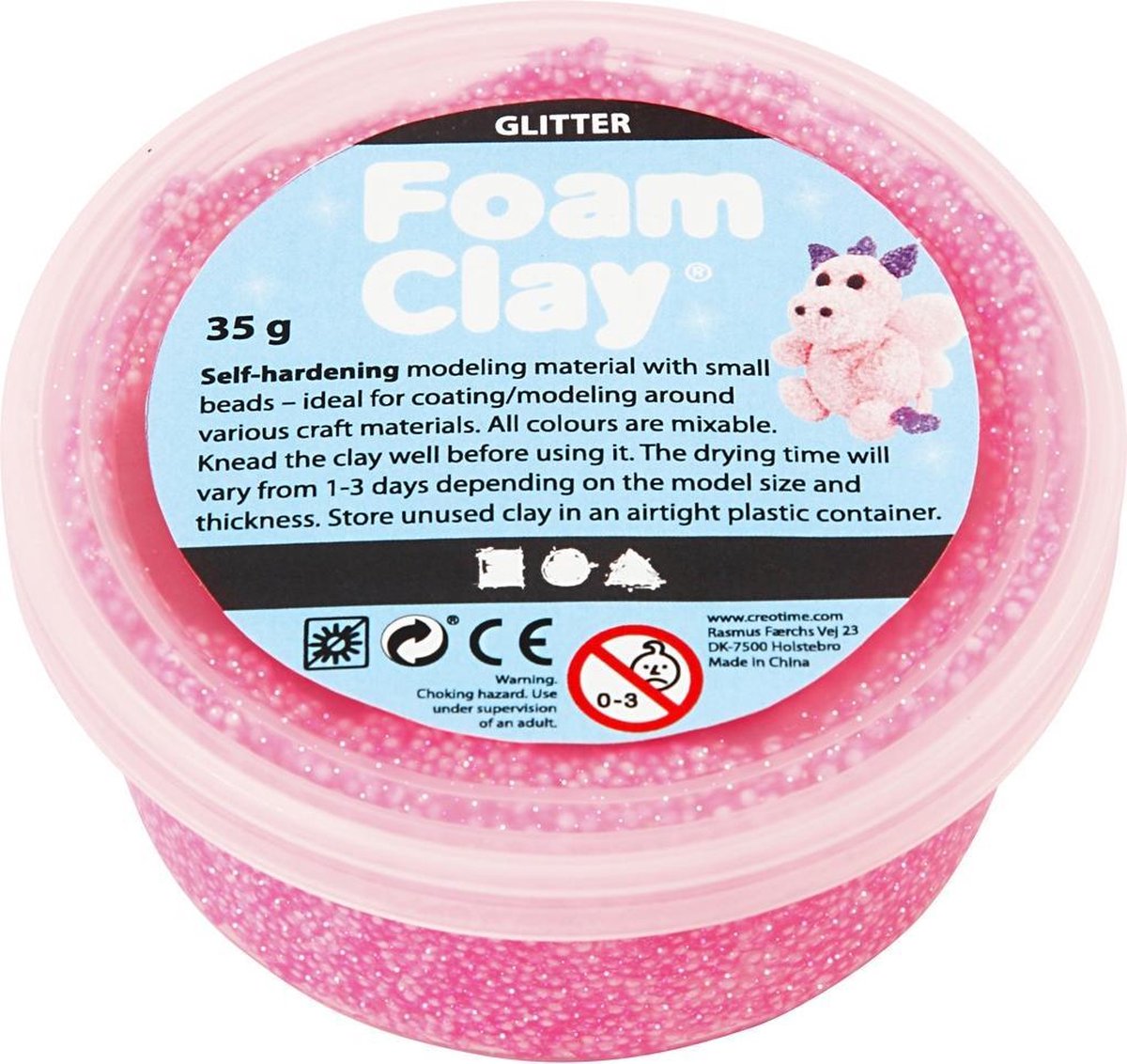 Foam Clay, Glitter Roze, 35 gram Per stuk